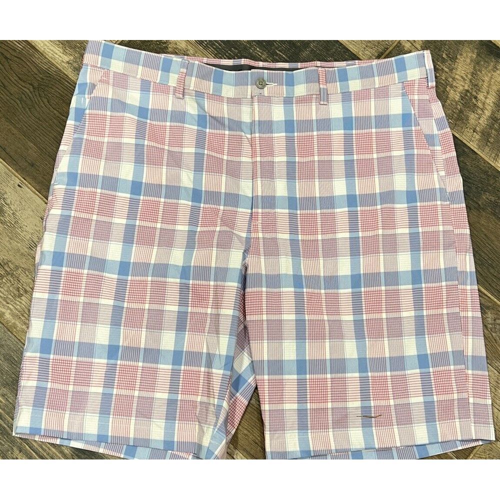 PGA Tour‎ Men's Plaid Golf Shorts Red White Blue American Polyester Blend 40